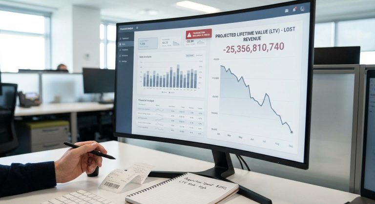 Real-world outcome illustration of a legitimate declined transaction causing loss of acquisition spend and future lifetime value.