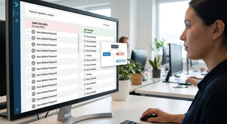 Realistic illustration of distinct operational outcomes between hard declines and soft declines based on issuer response categories.